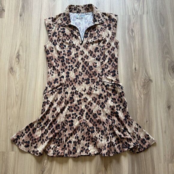 IBKUL Leopard Print Sleeveless Active Dress UPF 50+ Golf Tennis Pickleball M EUC - Picture 1 of 9